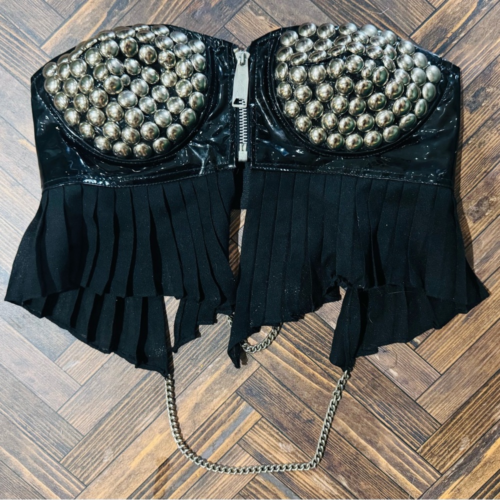 Vintage 1980’s  1990’s Black pleather Studded Strapless Top Bad Habits NYC Sz S